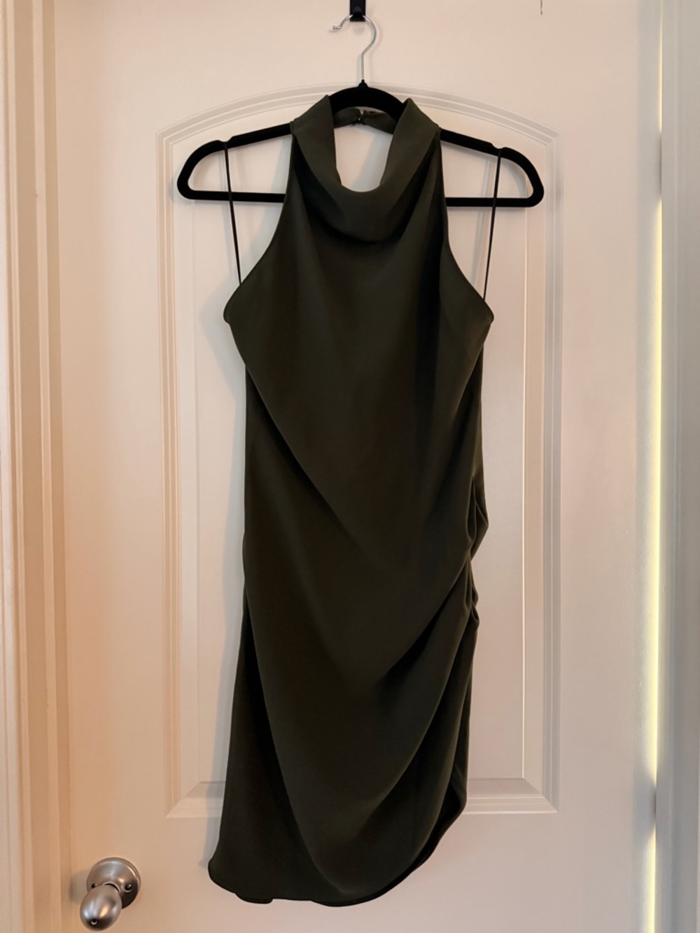 Amanda Uprichard Olive Green Asymmetrical Cowl Neck Dress
